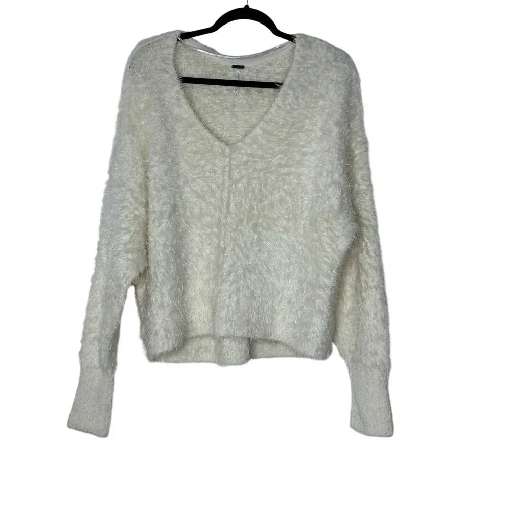 Free People‎ Sweater Women Medium Cream White Angelic Oversized Outdoor Soft